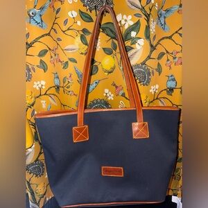 Dooney & Bourke Cabriolet Navy Tote with Brown Leather Trim